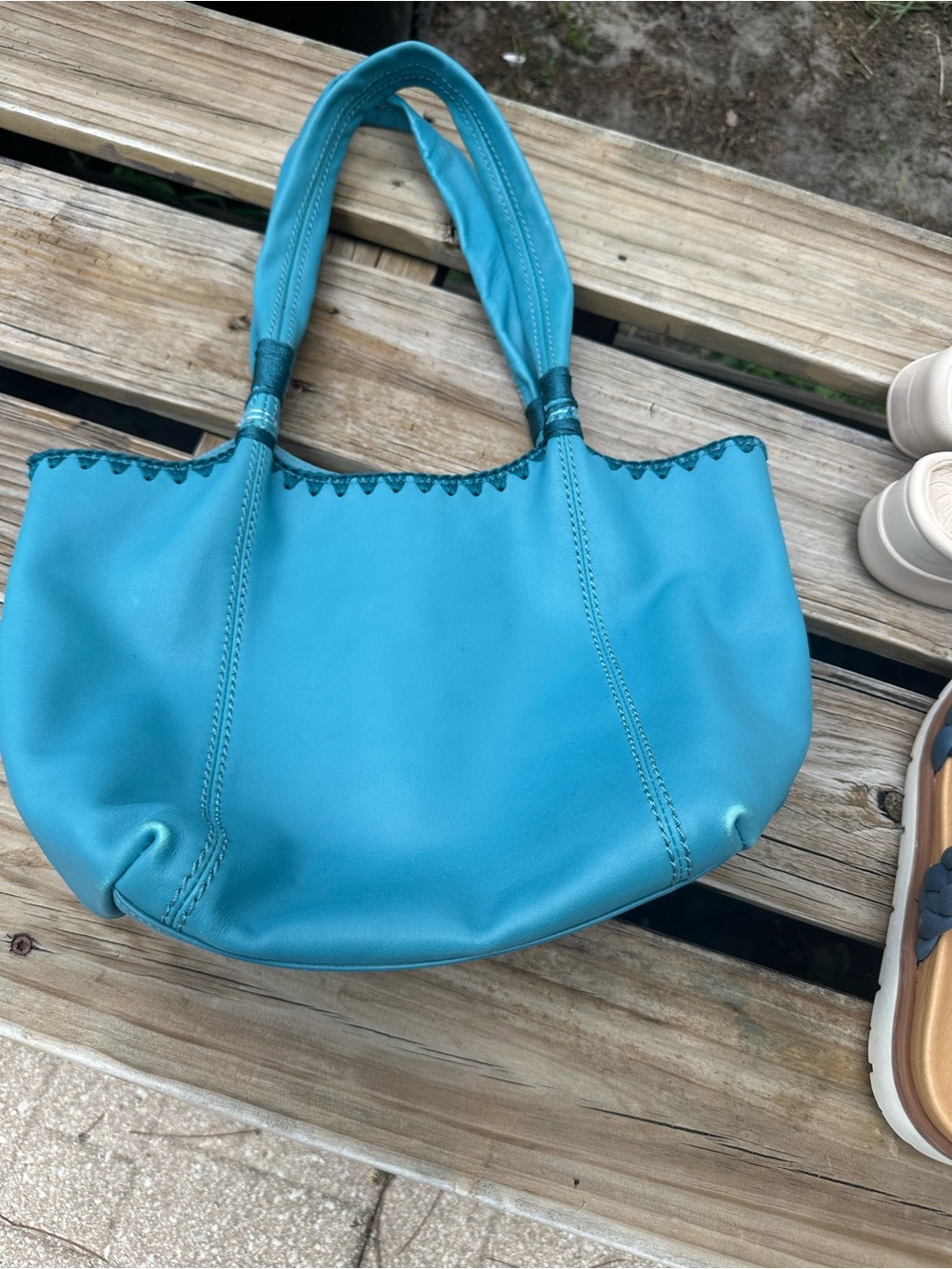 The Sak Teal Leather Tote with Front Zip